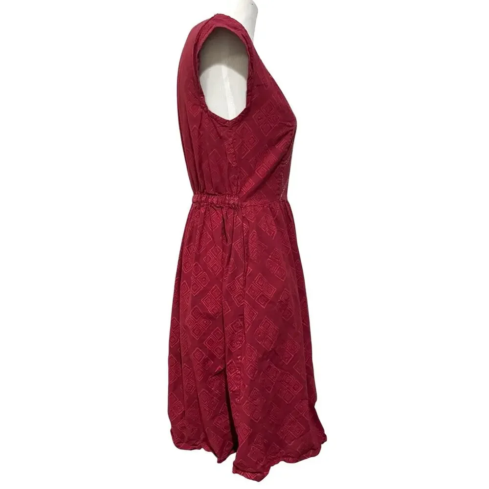 Mata Traders Fit & Flare Dress Womens Medium Crimson Red Cotton Cap Sleeves